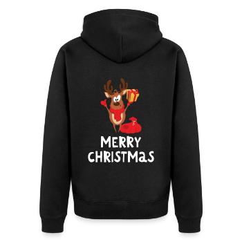 Merry Christmas Lustiges Weihnachtsshirt - Unisex Premium Bio Zip Hoodie - Schwarz - Hinten - Nico (187cm)