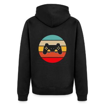 Gaming Retro - Unisex Premium Bio Zip Hoodie - Schwarz - Hinten - Nico (187cm)