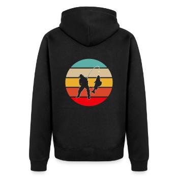 Fishing Retro - Unisex Premium Organic Zip Hoodie - black - Back - Nico (187cm)