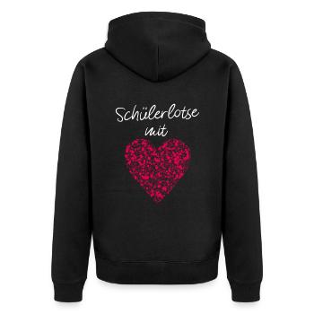 Schülerlotse mit Herz Verkehrshilfe Ehrenamtlicher - Unisex Premium Bio Zip Hoodie - Schwarz - Hinten - Nico (187cm)