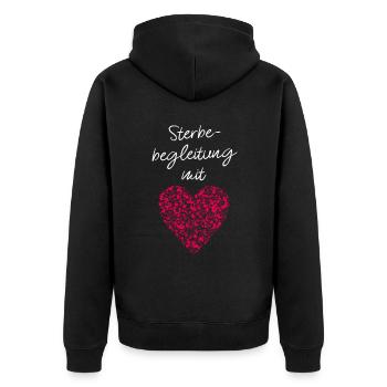 Sterbebegleitung mit Herz Krankenpflege Hospiz - Unisex Premium Bio Zip Hoodie - Schwarz - Hinten - Nico (187cm)