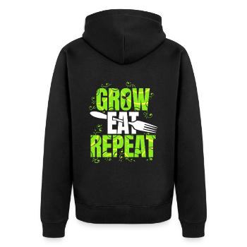 Grow Eat Repeat Vegetarian Vegan - Unisex Premium Bio Zip Hoodie - Schwarz - Hinten - Nico (187cm)