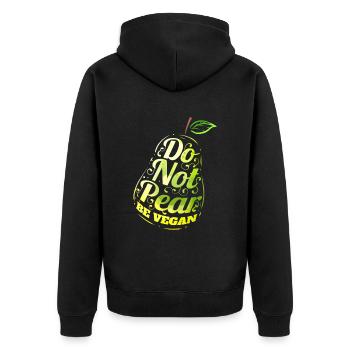 Do Not Pear - Be Vegan - Unisex Premium Bio Zip Hoodie - Schwarz - Hinten - Nico (187cm)
