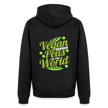 Vegan Brings Peas Into The World - Peace If You - Unisex Premium Bio Zip Hoodie - Schwarz - Hinten - Nico (187cm)