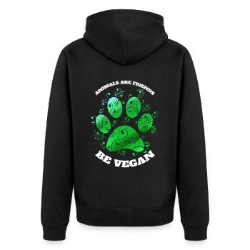 Green Paw - Animals Are Friends - Vegetarians Go - Unisex Premium Organic Zip Hoodie - black - Back - Nico (187cm)