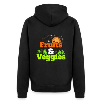 I Love Fruits And Veggies - Vegetarian - Go Vegan - Unisex Premium Bio Zip Hoodie - Schwarz - Hinten - Nico (187cm)