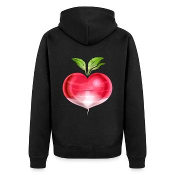 Radish In Heart Shape - Vegetarian - Go Vegan - Unisex Premium Bio Zip Hoodie - Schwarz - Hinten - Nico (187cm)