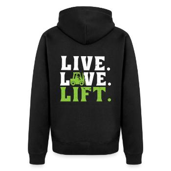 Live. Love. Lift. - Forklift Operator - Unisex Premium Organic Zip Hoodie - black - Back - Nico (187cm)