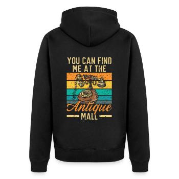 Sie finden mich in der Antique Mall Antiquing - Unisex Premium Bio Zip Hoodie - Schwarz - Hinten - Nico (187cm)