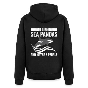 Funny Orca Whale Sea Panda and maybe 3 Mens - Unisex Premium Organic Zip Hoodie - black - Back - Nico (187cm)