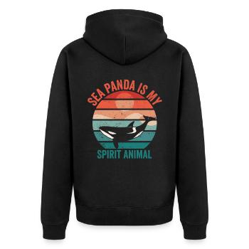 Lustiger Orca-Wal Meer Panda Retro - Unisex Premium Bio Zip Hoodie - Schwarz - Hinten - Nico (187cm)