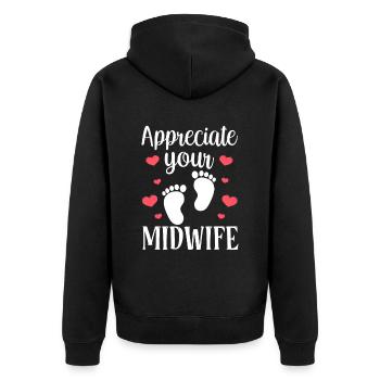 Schätze Deine Hebamme Hebammen Geburtshilfe Beruf - Unisex Premium Bio Zip Hoodie - Schwarz - Hinten - Nico (187cm)