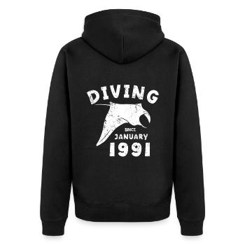 Anniversaire du plongeur - Plongée depuis janvier 1991 - Veste à capuche bio Premium Unisexe - noir - Dos - Nico (187cm)