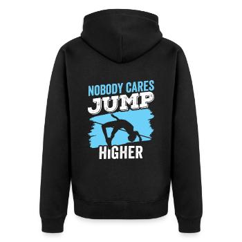 Personne ne s’en soucie Sauter plus haut Saut en hauteur - Veste à capuche bio Premium Unisexe - noir - Dos - Nico (187cm)