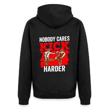 Niemand Interessiert Es Kick Härter Kickboxen Team - Unisex Premium Bio Zip Hoodie - Schwarz - Hinten - Nico (187cm)
