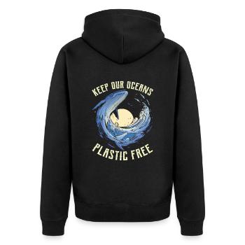 Haltet Unsere Ozeane Plastikfrei See Meer - Unisex Premium Bio Zip Hoodie - Schwarz - Hinten - Nico (187cm)