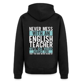 Englisch Lehrer English Teacher - Unisex Premium Organic Zip Hoodie - black - Back - Nico (187cm)