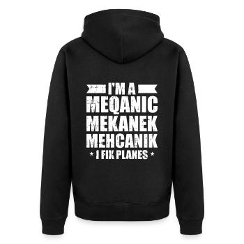 Flugzeug Mechaniker Lustig - Unisex Premium Bio Zip Hoodie - Schwarz - Hinten - Nico (187cm)