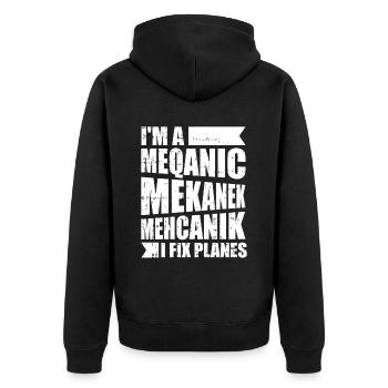 Flugzeug Mechaniker Witzig - Unisex Premium Bio Zip Hoodie - Schwarz - Hinten - Nico (187cm)