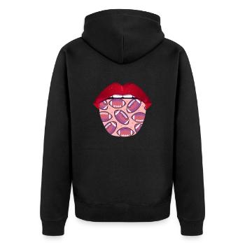 Rugby Lippen - Unisex Premium Bio Zip Hoodie - Schwarz - Hinten - Nico (187cm)