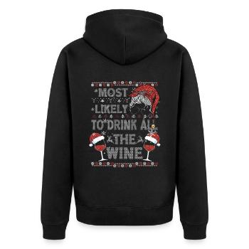 Most likely to drink all the wine Lights Pajama - Unisex Premium Bio Zip Hoodie - Schwarz - Hinten - Nico (187cm)