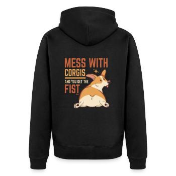 don't mess with corgis - Unisex Premium Organic Zip Hoodie - black - Back - Nico (187cm)