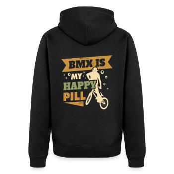 BMX Is My Happy Pill - Unisex Premium Bio Zip Hoodie - Schwarz - Hinten - Nico (187cm)