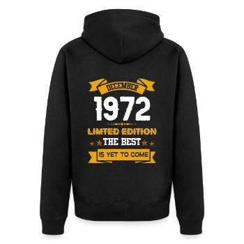 Dezember 1972 Geburtstagsgeschenk - Unisex Premium Bio Zip Hoodie - Schwarz - Hinten - Nico (187cm)