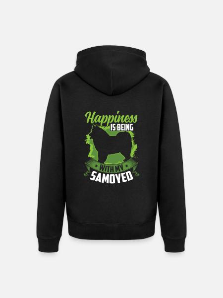 Samojede ist glücklich sein Samojedenspitz - Unisex Premium Bio Zip Hoodie - Schwarz