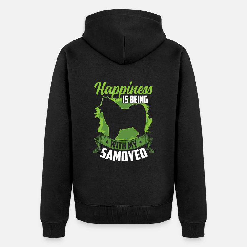Samojede ist glücklich sein Samojedenspitz - Unisex Premium Bio Zip Hoodie - Schwarz