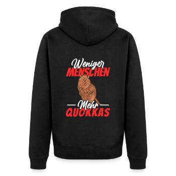 Weniger Menschen mehr Quokkas Quokka - Unisex Premium Bio Zip Hoodie - Schwarz - Hinten - Nico (187cm)