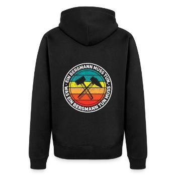 Cooles retro Bergbau Bergmann Spruch - Unisex Premium Bio Zip Hoodie - Schwarz - Hinten - Nico (187cm)