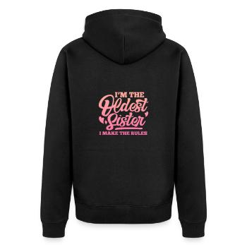 Schwester - Unisex Premium Bio Zip Hoodie - Schwarz - Hinten - Nico (187cm)