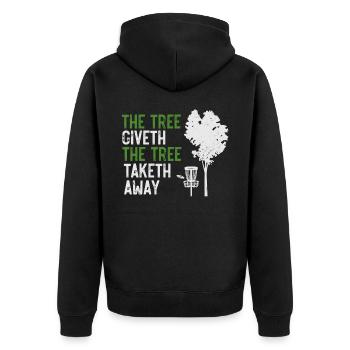 Disc golf, disc golf tree - Unisex Premium Organic Zip Hoodie - black - Back - Nico (187cm)