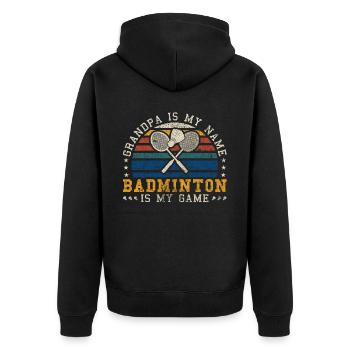 Badminton Grandpa Retro Sunset Badminton Player - Unisex Premium Bio Zip Hoodie - Schwarz - Hinten - Nico (187cm)