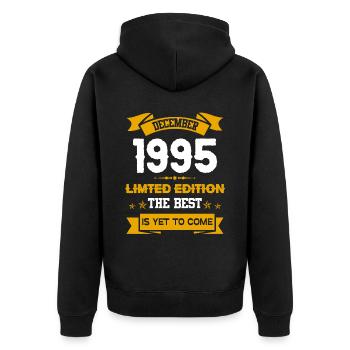 Dezember 1995 Geburtstagsgeschenk - Unisex Premium Bio Zip Hoodie - Schwarz - Hinten - Nico (187cm)