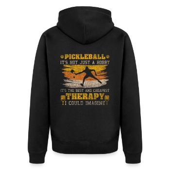 It's The Best and Cheapest Therapy Squash - Unisex Premium Organic Zip Hoodie - black - Back - Nico (187cm)