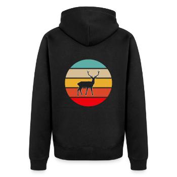 Hirsch Retro - Unisex Premium Organic Zip Hoodie - black - Back - Nico (187cm)