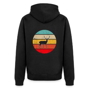 Hirsch Retro - Unisex Premium Organic Zip Hoodie - black - Back - Nico (187cm)