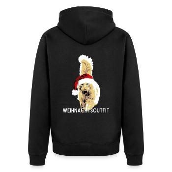 Weihnachtsoutfit Katze mit Weihnachtsmütze xmas - Unisex Premium Bio Zip Hoodie - Schwarz - Hinten - Nico (187cm)