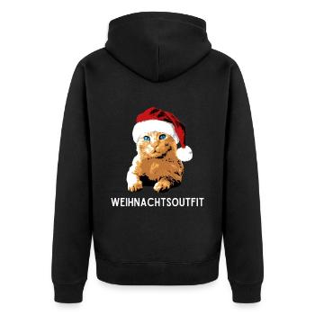Weihnachtsoutfit Katze mit Weihnachtsmütze xmas - Unisex Premium Bio Zip Hoodie - Schwarz - Hinten - Nico (187cm)