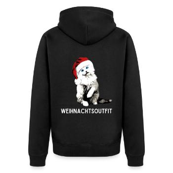 Weihnachtsoutfit Katze mit Weihnachtsmütze xmas - Unisex Premium Bio Zip Hoodie - Schwarz - Hinten - Nico (187cm)
