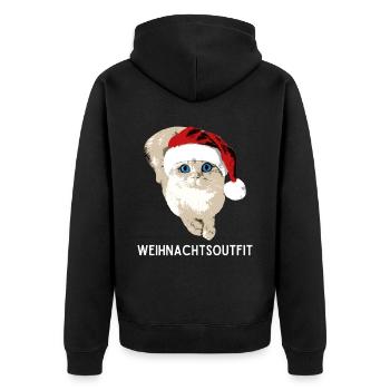 Weihnachtsoutfit Katze mit Weihnachtsmütze xmas - Unisex Premium Bio Zip Hoodie - Schwarz - Hinten - Nico (187cm)