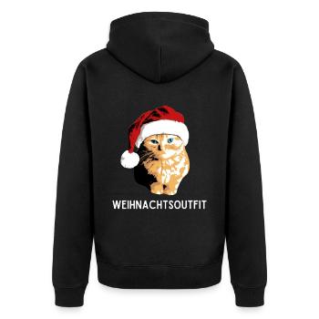 Weihnachtsoutfit Katze mit Weihnachtsmütze xmas - Unisex Premium Bio Zip Hoodie - Schwarz - Hinten - Nico (187cm)