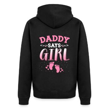 Papa sagt, dass das Geschlecht des Mädchens das neugeborene Mädchen Baby enthüllt - Unisex Premium Bio Zip Hoodie - Schwarz - Hinten - Nico (187cm)