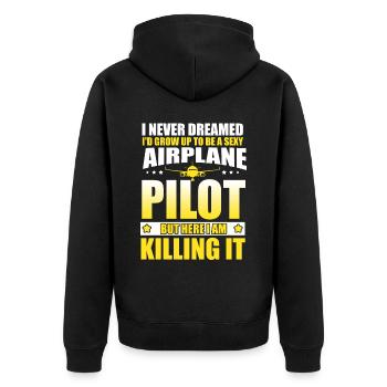 Lustiger Flugzeugpilot Flugzeug fliegender Pilot - Unisex Premium Bio Zip Hoodie - Schwarz - Hinten - Nico (187cm)