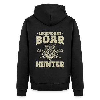 Vintage Wildschwein Jagd Schwein Lustiges Legendäres Wildschwein - Unisex Premium Bio Zip Hoodie - Schwarz - Hinten - Nico (187cm)
