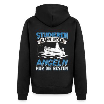 Studieren Kann Jeder Angeln nur die Besten - Unisex Premium Bio Zip Hoodie - Schwarz - Hinten - Nico (187cm)