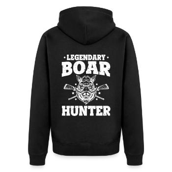 Legendärer Wildschweinjäger Schwein Lustiges Vintage-Schwein - Unisex Premium Bio Zip Hoodie - Schwarz - Hinten - Nico (187cm)