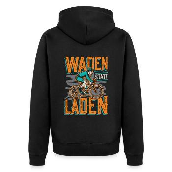 Waden Statt Laden, Mountain Bike - Unisex Premium Bio Zip Hoodie - Schwarz - Hinten - Nico (187cm)